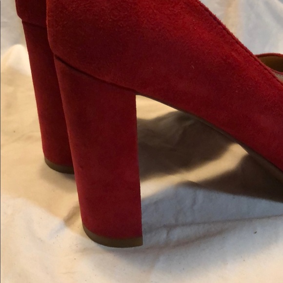 Red Suede Franco Sarto half block pumps - Picture 6 of 6